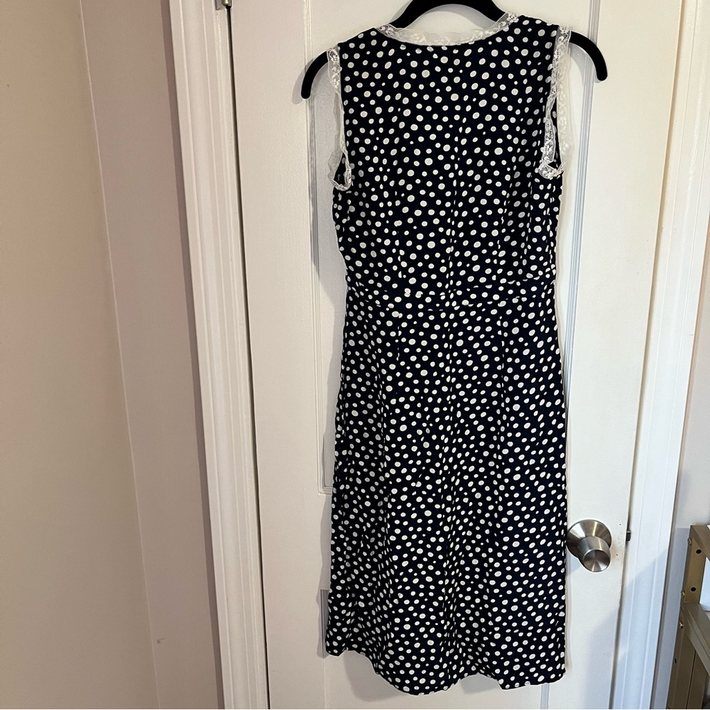 NWT Rouje x J. Crew Rencard navy and White Polka Dot Midi Wrap Dress - Picture 6 of 8